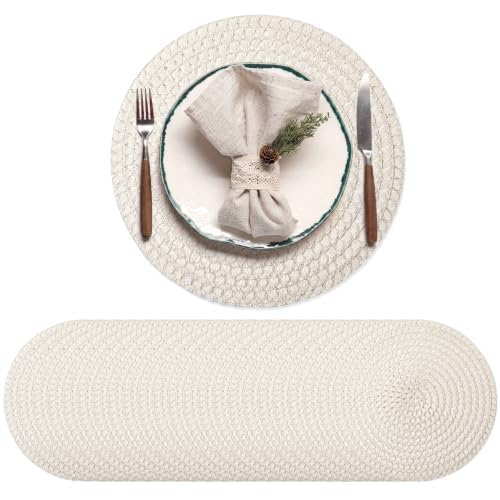 24 Pcs 13 Inch Round Woven Placemat Set - Boho Charger, Beige/Natural