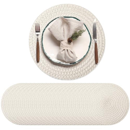 24 Pcs 13 Inch Round Woven Placemat Set - Boho Charger, Beige/Natural