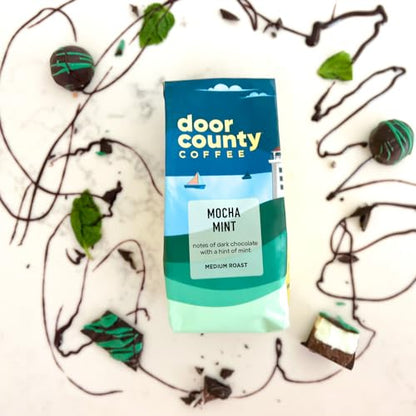 Door County Coffee Mocha Mint Flavored Coffee Whole bean | 10 oz Bag | Flavored Whole Bean Coffee Medium Roast | 100% Specialty Arabica Coffee Whole bean | Flavored Gourmet Coffee | Mocha Mint Coffee