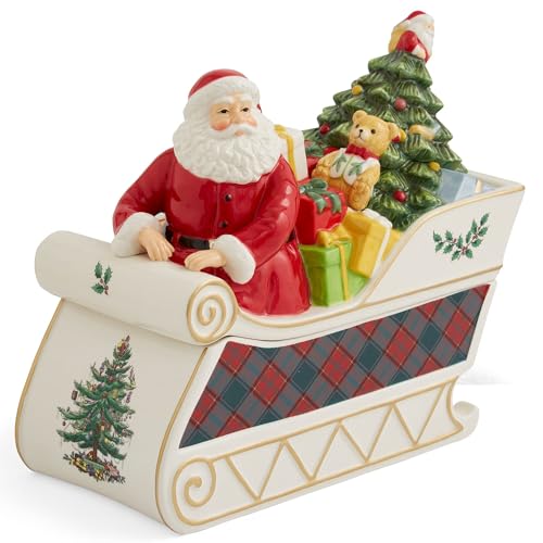 Christmas Santa in Sleigh Cookie Jar - 13.25 Inch Festive Candy Container