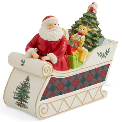 Christmas Santa in Sleigh Cookie Jar - 13.25 Inch Festive Candy Container