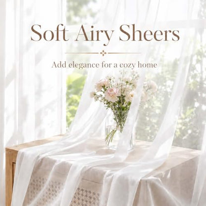 White Sheer Curtains 84 Inch Long for Living Room, 2 Panels - Pack of 2