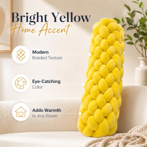 Chunky Braided Plush Bolster Pillow - Long Round Decorative Cushion for Sofa Bed Chair