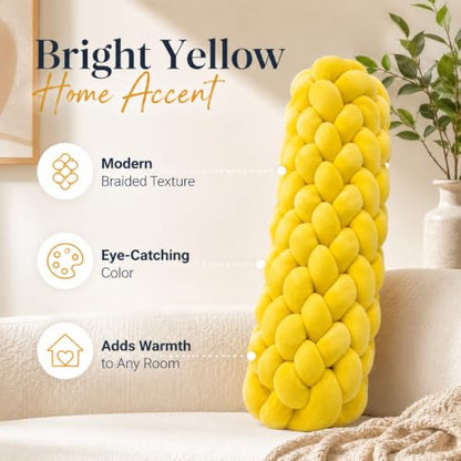 Chunky Braided Plush Bolster Pillow - Long Round Decorative Cushion for Sofa Bed Chair
