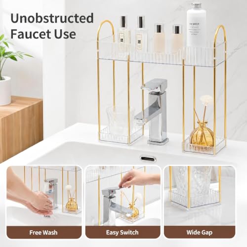 Bathroom Countertop Organizer Rack 2-Tier Vanity Storage Shelf Amber