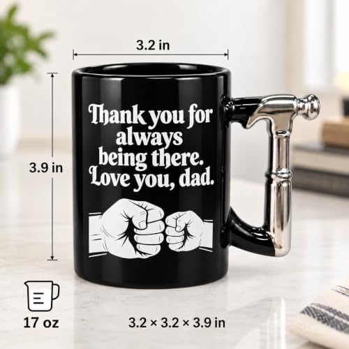Black Dad Coffee Mug with Hammer Handle - Funny Gift for Men & Dad
