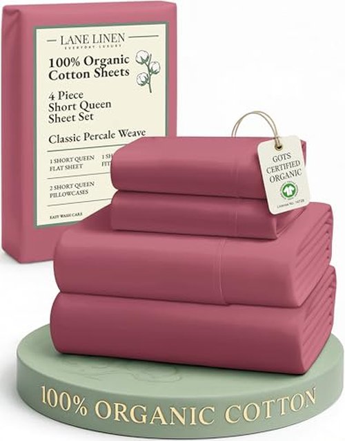 LANE LINEN RV Queen Sheets Set - 100% Organic Cotton Camper Sheet Sets 15" Deep Pocket Fitted - Mineral Red