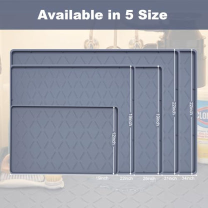 Extra Thick Waterproof Under Sink Mat 34x22 Inches with Raised Edge - Gray