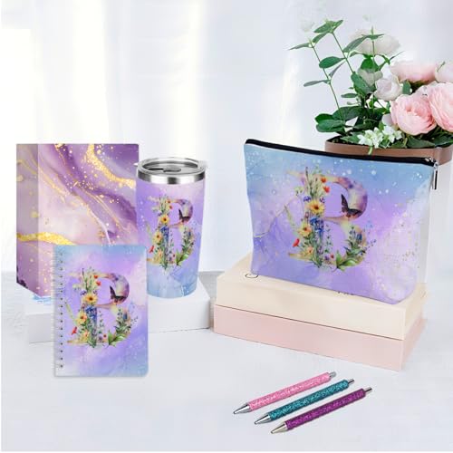 Personalized Monogram Gift Set with 20 oz Tumbler Makeup Bag and Pens for Women