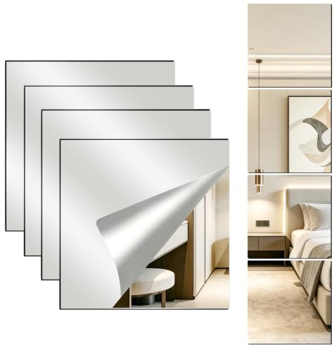 8x10 Inch Acrylic Mirror Tiles - Self-Adhesive Wall Mirror Set, Pack of 4