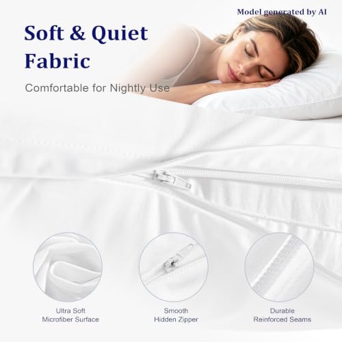 Waterproof Pillow Protectors 4-Pack - Standard Size 20x26 White, Zippered