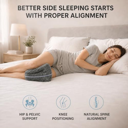 Knee Pillow for Side Sleepers with Strap - Memory Foam Support for Sciatica & Post-Surgery