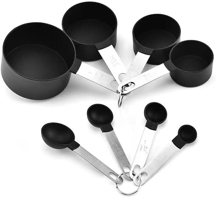 Skiennix 8-Piece Measuring Cups and Spoons Set - Stackable Black Design for Dry & Liquid Ingredients