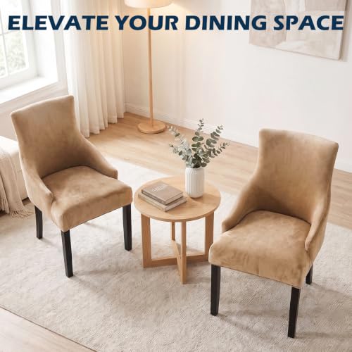 Velvet Wingback Dining Chair Cover - Coffee, 1 Piece - Soft & Skin-Friendly