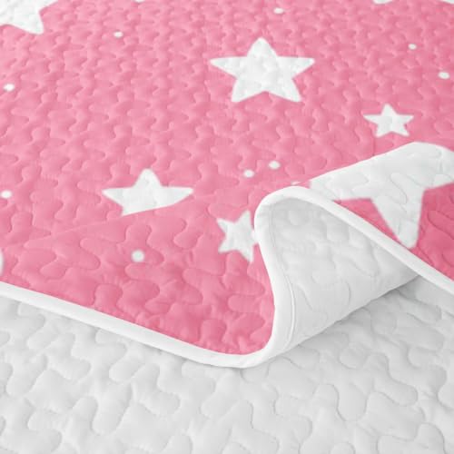 Pink Princess Breathable Cartoon Star Quilt Set - Full Size Kids Bedroom Bedspread