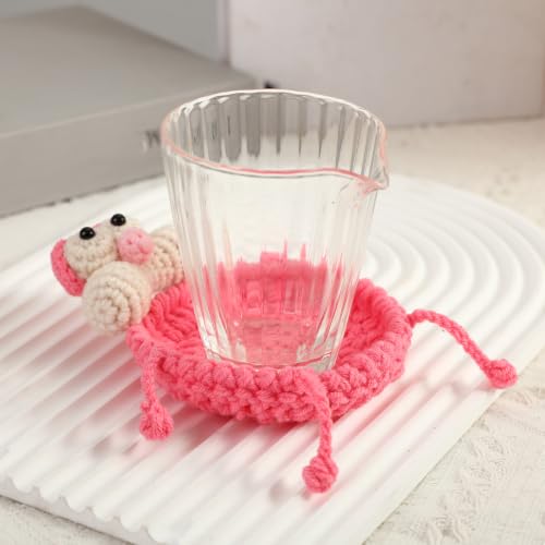 5-Pack Crochet Animal Coasters Pop Up Whimsical Mug Rugs for Home & Desk Decor