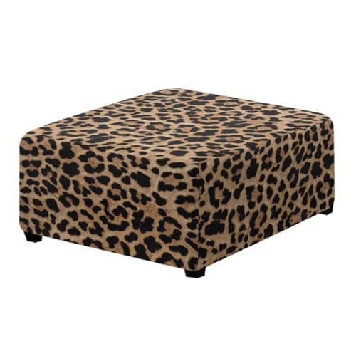 Leopard Print Ottoman Cover Large Slipcover - Stretch Square Footstool Protector
