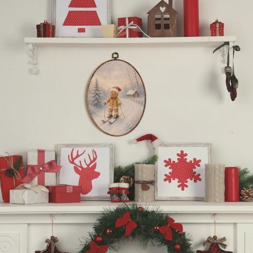 Lengues Winter Gingerbread Ski Oval Wall Art - Framed Hanging Decor 8.5x11.5