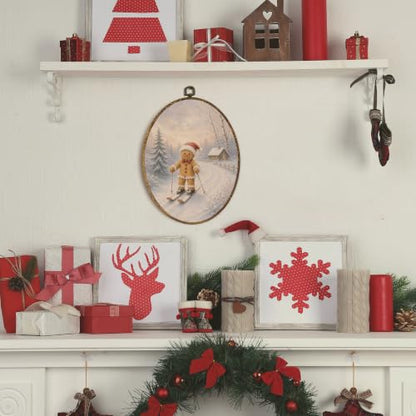 Lengues Winter Gingerbread Ski Oval Wall Art - Framed Hanging Decor 8.5x11.5