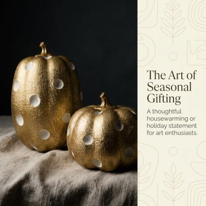 Gold Pumpkin Decor Set - Polka Dot Resin Fall Decorations, 2 Pieces