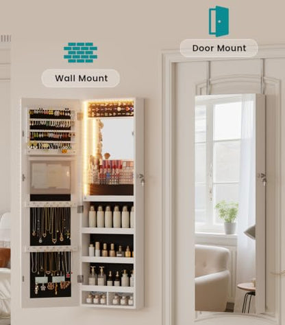 Vlsrka LED Mirror Jewelry Cabinet Over Door Wall Mount 42.5" White