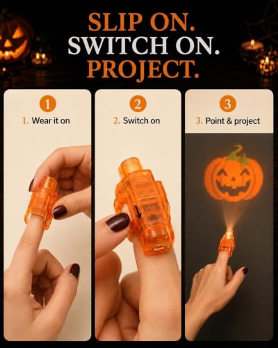 6 Pcs Halloween Finger Projector Lights Kids Party Favors LED Projection Ring