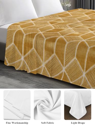 Queen Size Flat Sheet Only - Retro Brown Geometric Rhombus Bed Topper, Soft Microfiber Breathable Bedding, Hotel Luxury Style, Variation: Gold, Honey, Amber, Tan