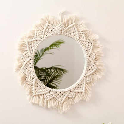 Boho Macrame Wall Hanging Mirror - Woven Rope Decorative Wall Art