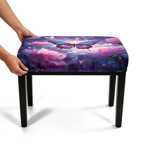 Piano Bench Cover Purple Butterfly XS 19.68 x 15.74 x 3.54 Inches Soft Brushed Fabric Non-Slip Dust Protector