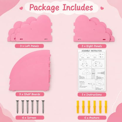 Pink Cloud Corner Floating Shelves Set of 3 Wall Mounted Corner Shelves