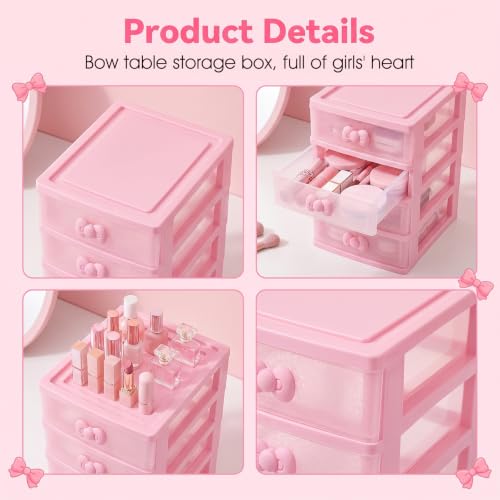 Pink 5-Tier Makeup Organizer with Bow Handle - Desktop Storage Box