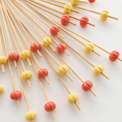 Fall Halloween Thanksgiving 3D Pumpkin Cocktail Toothpicks - Orange