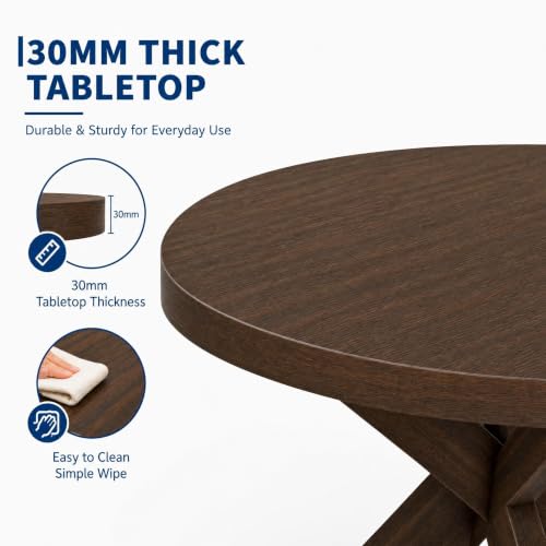 47-Inch Round Dining Table for 4-6 People with Walnut Finish, Wood Pedestal Base