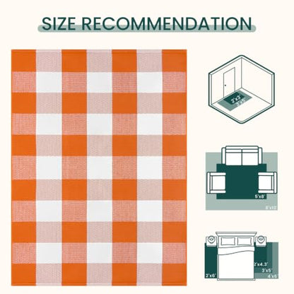 KOZYFLY Buffalo Plaid Door Mat - Halloween Orange White Rectangular 2'4" x 3'7"
