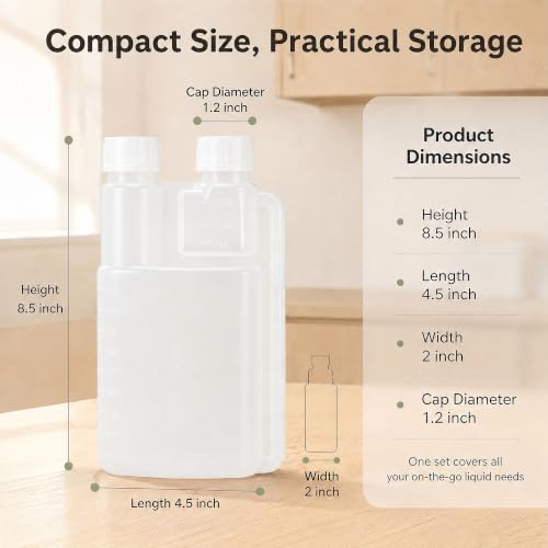 2-Pack 16oz Plastic Flask with Built-In Shot Glass and Graduated Dispenser for Liquor, Oil, Camping & Travel