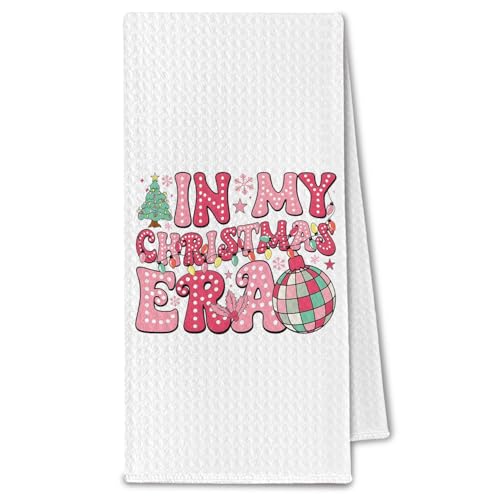 Pink Christmas Disco Ball Kitchen Towels - Christmas Era Decorative Hand Towels, 16x24 Inches