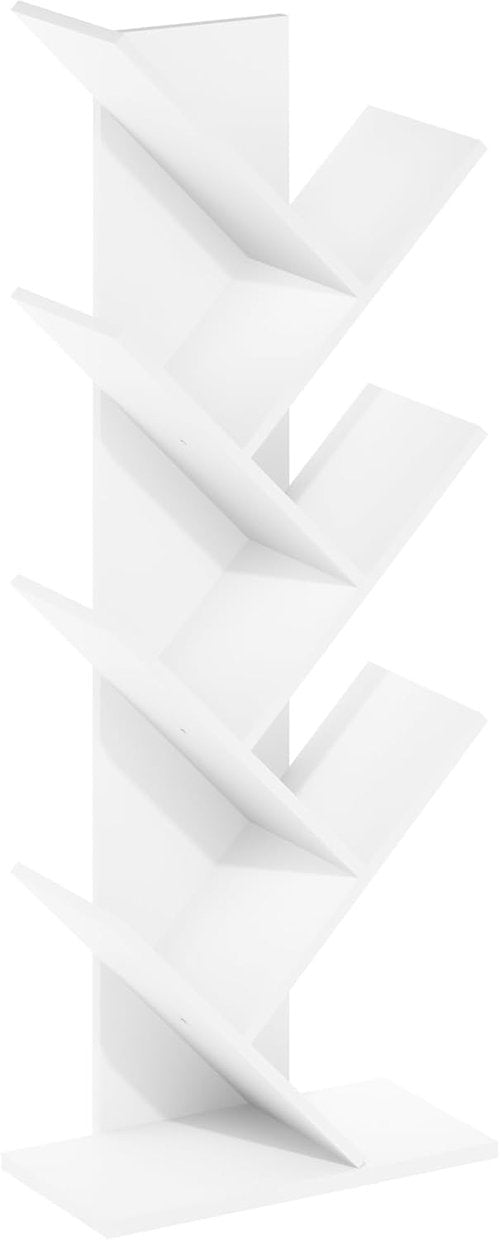 Furinno 7-Tier Tree Bookshelf - Stylish Angled Open Design for Room Decor | White, 8.4 x 15.7 x 39.4 Inches