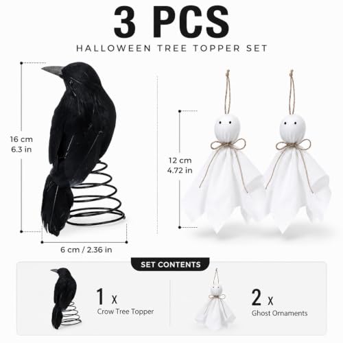 Halloween Tree Topper and Ghost Ornament Set - Spooky Indoor Decor