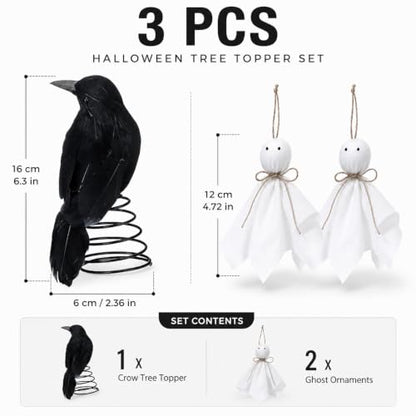 Halloween Tree Topper and Ghost Ornament Set - Spooky Indoor Decor