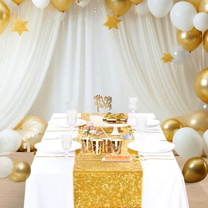 Gold Sequin Table Runner 4 Pack - 12x72 Inch Glitter Wedding Party Decor