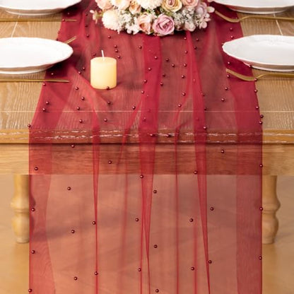 DeZerlor Red Pearl Table Runner for Christmas Party Decor - 1 Pack