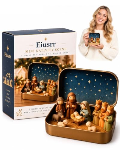 Mini Nativity Scene Set Tin Box - Style 1 - Christmas Figurines Keepsake