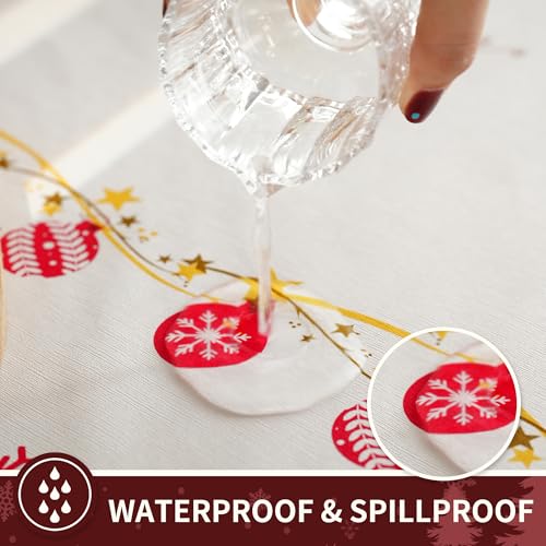 Christmas Rectangular Waterproof Tablecloth with Merry Ribbon Pattern - 54 x 78 Inches