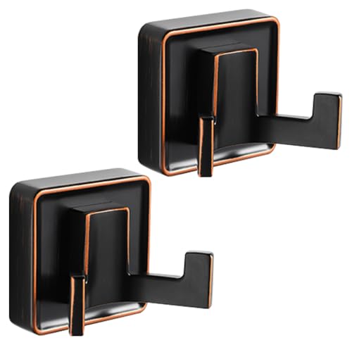 Square Oil Rubbed Bronze Towel & Robe Hook 2Pcs - Wall Mount Bathroom Hardware