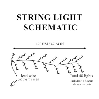 Willow Vine Lights Blossom Tree Branch String Lights USB Operated for Holiday & Indoor Decor - Plain Bare Lamp Variant