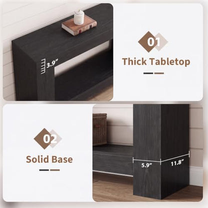 Farmhouse 47-Inch Black Console Table with 2-Tier Storage - Entryway Furniture