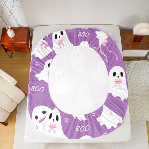 Kids Bed Sheets Full Size Ghost Themed Bedding Set Purple Pink White 44 Inch