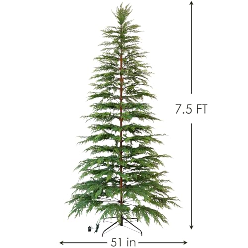 7ft 6in Pre-Lit Twinkle Christmas Cypress Tree - Natural Look, Warm White LEDs