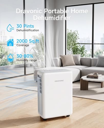 30 Pint Dehumidifier for Basement Up to 2000 Sq.Ft with Drain Hose - Compact & Low Noise