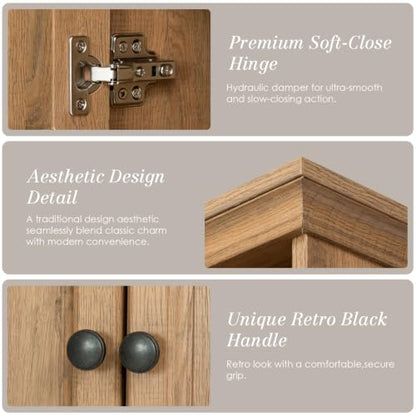 Bathroom Wall Cabinet with Doors - Brown Oak Finish, Adjustable Shelf